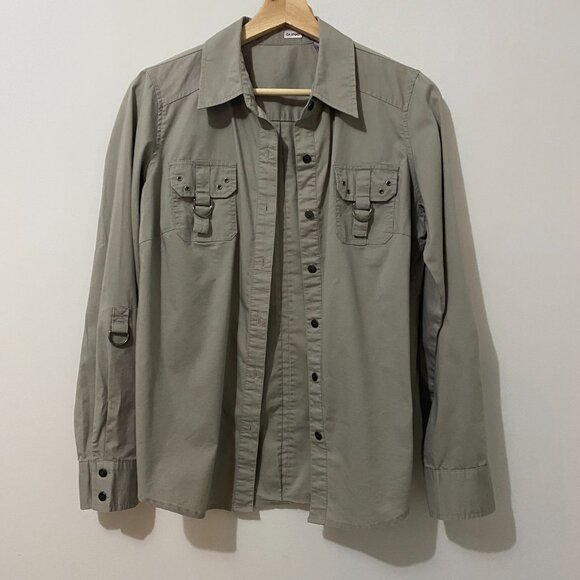 Vintage 90s Grey Button Down Shirt with Metal Hardware Cargo Utility Grunge Y2K - Picture 12 of 12
